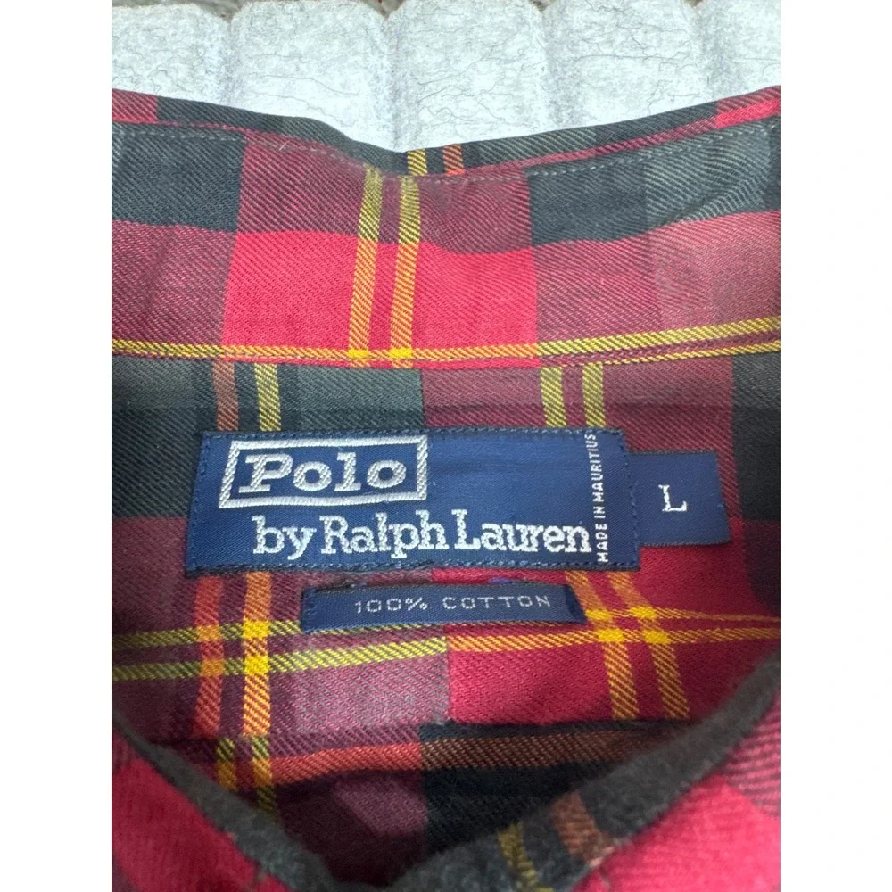 Polo Ralph Lauren Mens Large Red Black Plaid Cotton Button Down Shirt L/S